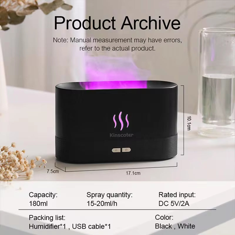 Ultrasonic Aroma Diffuser & Humidifier - LED Essential Oil Flame Lamp for Relaxing Cool Mist Ambiance