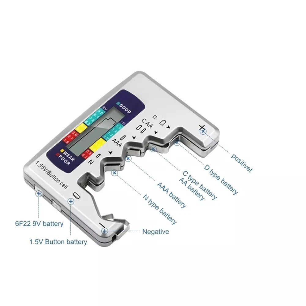 Ultimate Digital Battery Tester with LCD Display - Check AA/AAA/9V/1.5V Coin Cell Capacity & Load Analysis Tool