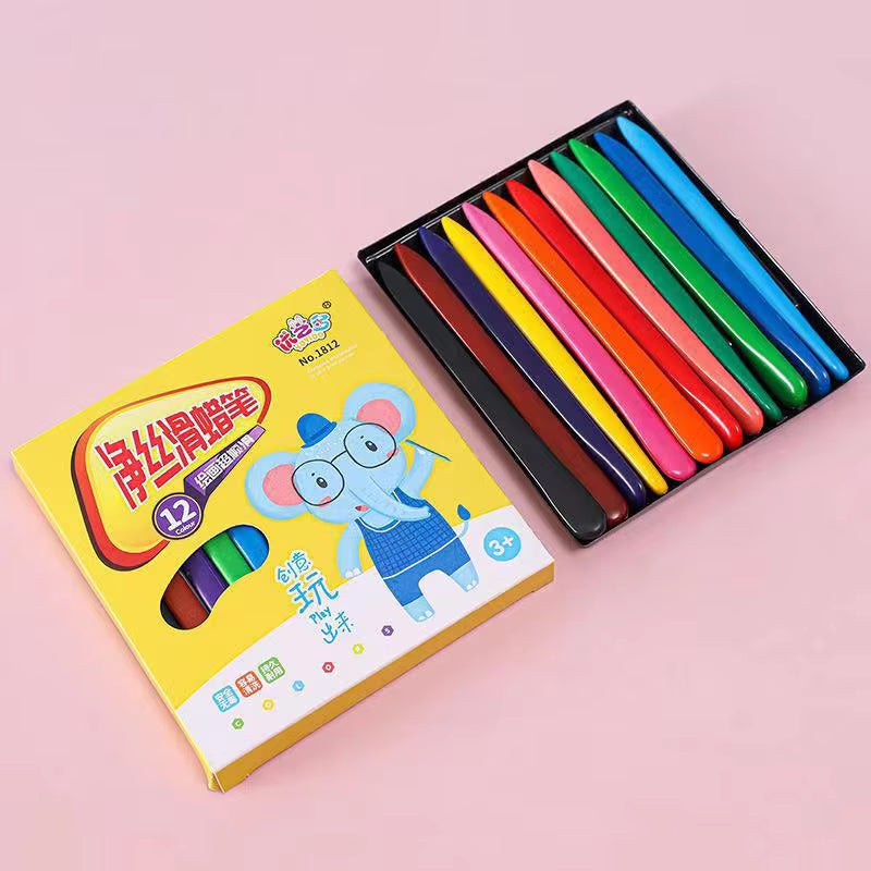 Vibrant 12-Color Triangular Crayon Set - Safe, Non-Toxic & Erasable Coloring Pencils for Kids and Students