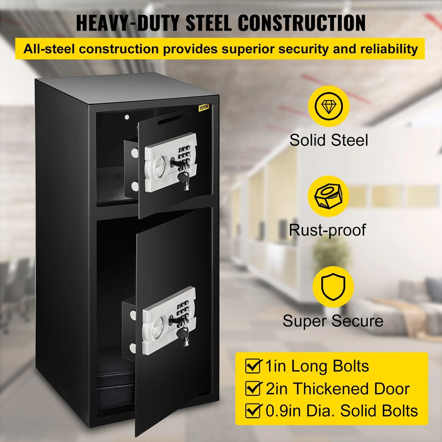 VEVOR 2.6 Cubic Feet Heavy-Duty Double Door Security Safe with Digital Lock - Ideal for Money, Guns, and Jewelry - Sleek Black Design