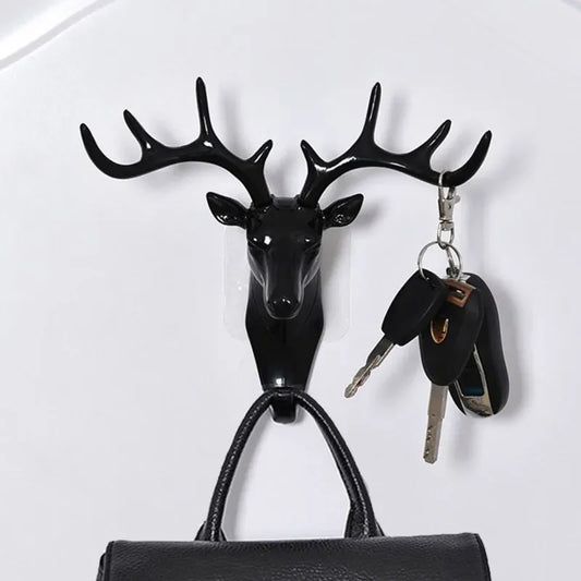 Vintage Deer Head Wall Hook - Stylish Antler Hanger for Clothes, Hats, Scarves & Keys - Rustic Home Decor