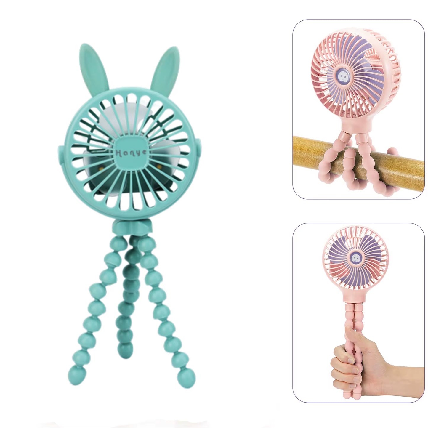 Portable Clip-On Stroller Fan - USB Rechargeable 600mAh Handheld Electric Fan with 3 Speed Settings for Outdoor & Home Use