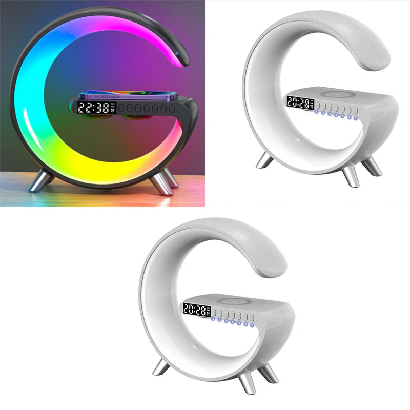 Innovative G-Shaped LED Lamp with Bluetooth Speaker & Wireless Charger - Smart App-Controlled Mood Light for Bedroom & Home Decor