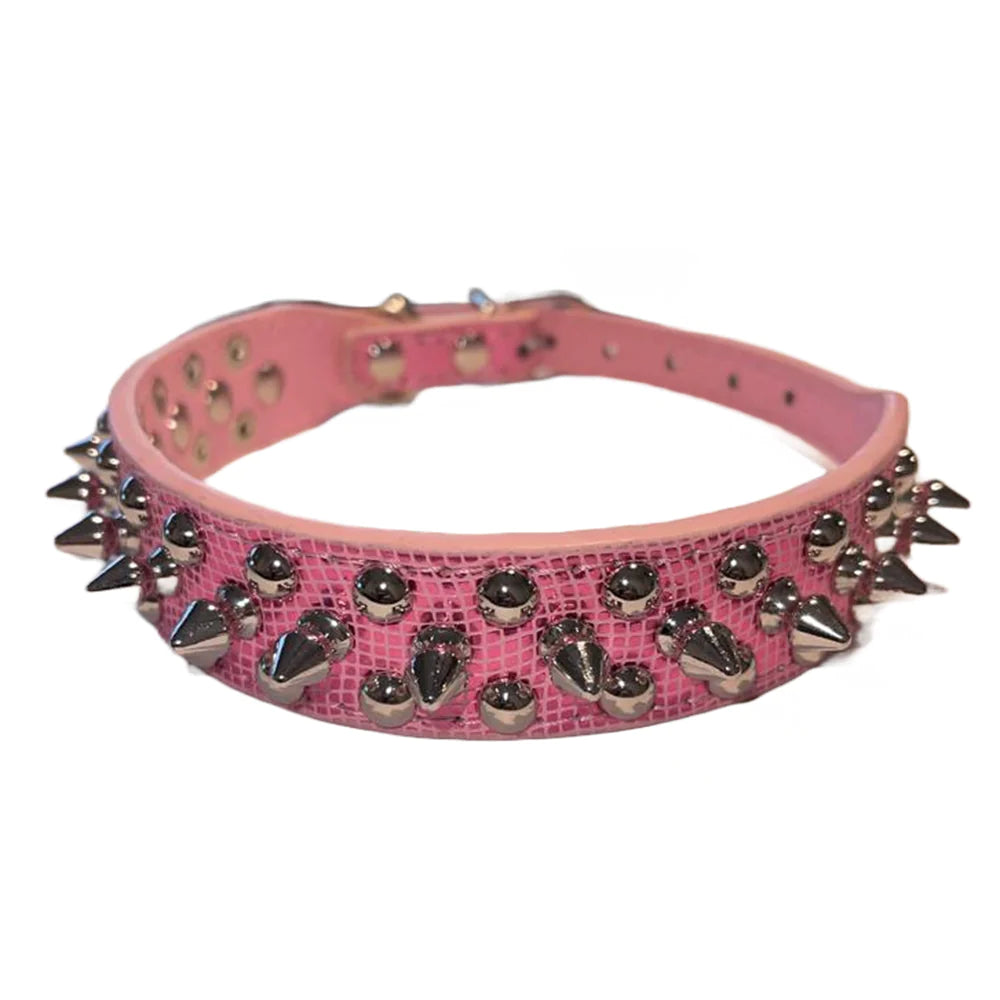 Stylish Spiked Studded Leather Dog Collar - Adjustable for Small to Large Pets, Perfect for Cats and Pit Bulls