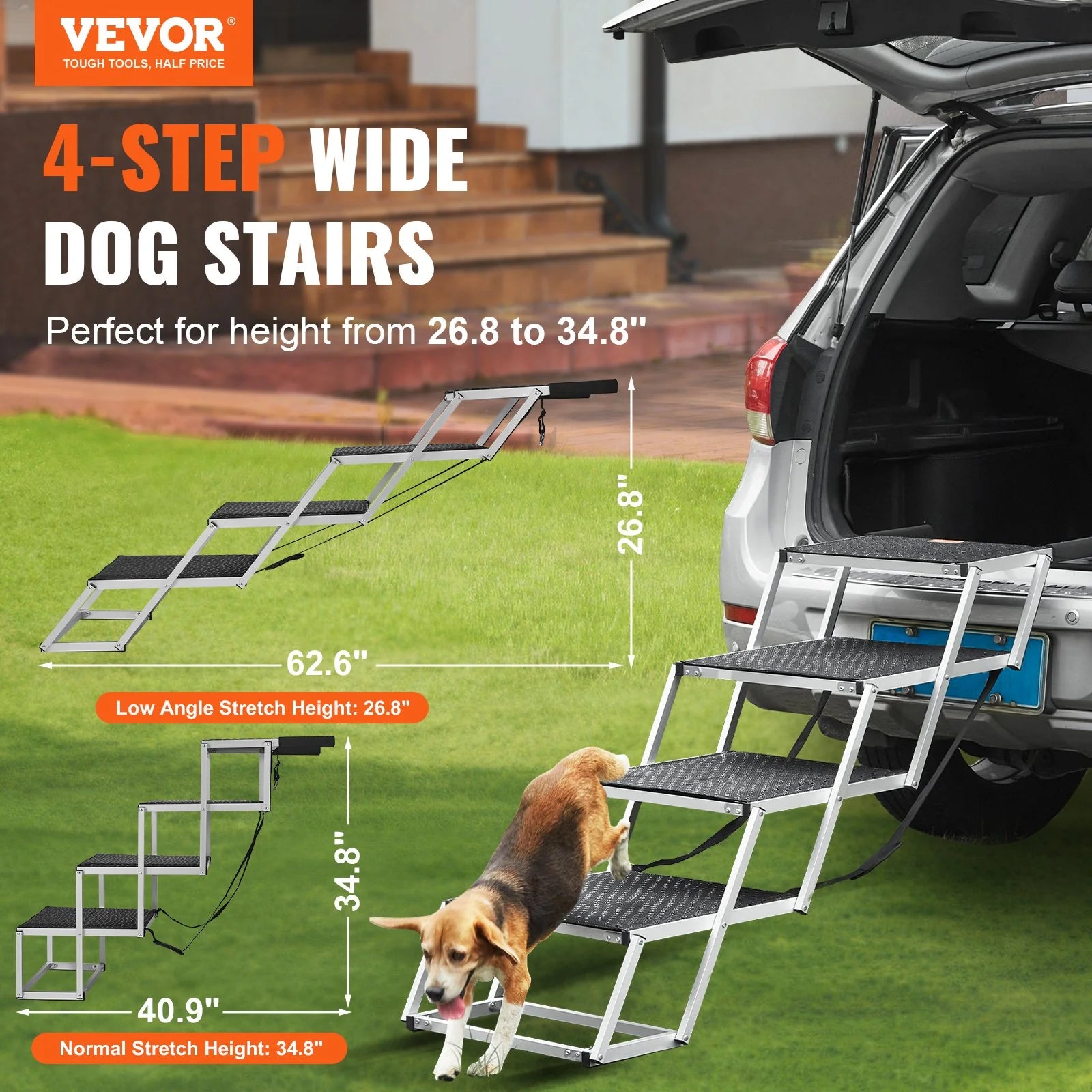 VEVOR Pup-cess Ladder: 4 Steps to Furry Royalty for Car Rides, Supports a Mini Horse!