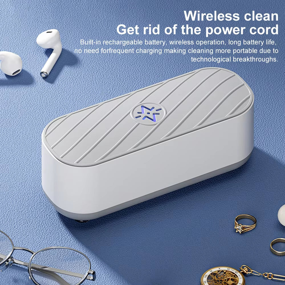 Portable Ultrasonic Jewelry Cleaner - USB Rechargeable Automatic Washing Machine for Glasses, Watches, and Necklaces