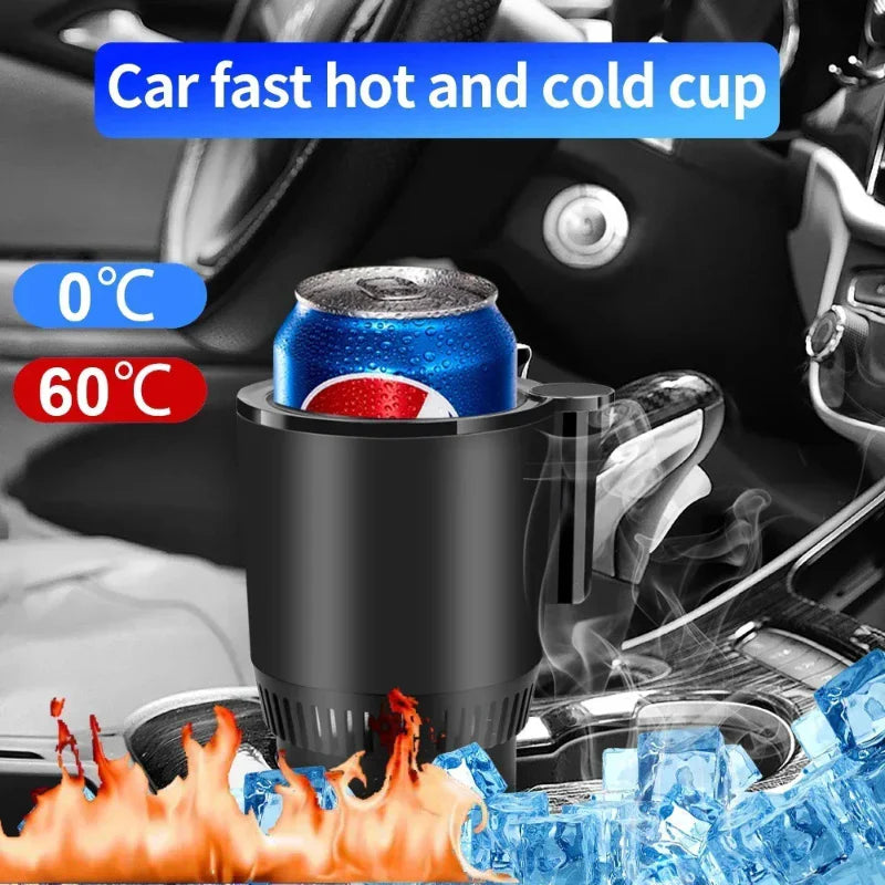 2-in-1 Smart Car Cup Holder with Digital Temperature Display - Heating & Cooling Drink Warmer/Cooler Mini Refrigerator for Your Vehicle