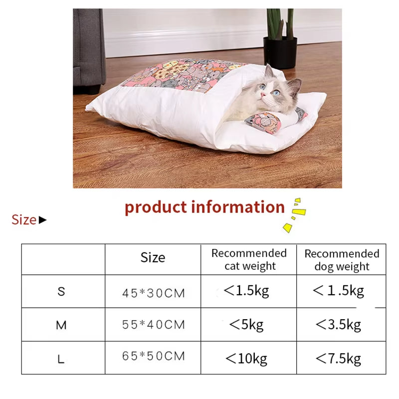 Cozy Removable Cat & Dog Bed - Winter Warm Sleeping Bag Sofa for Small Pets