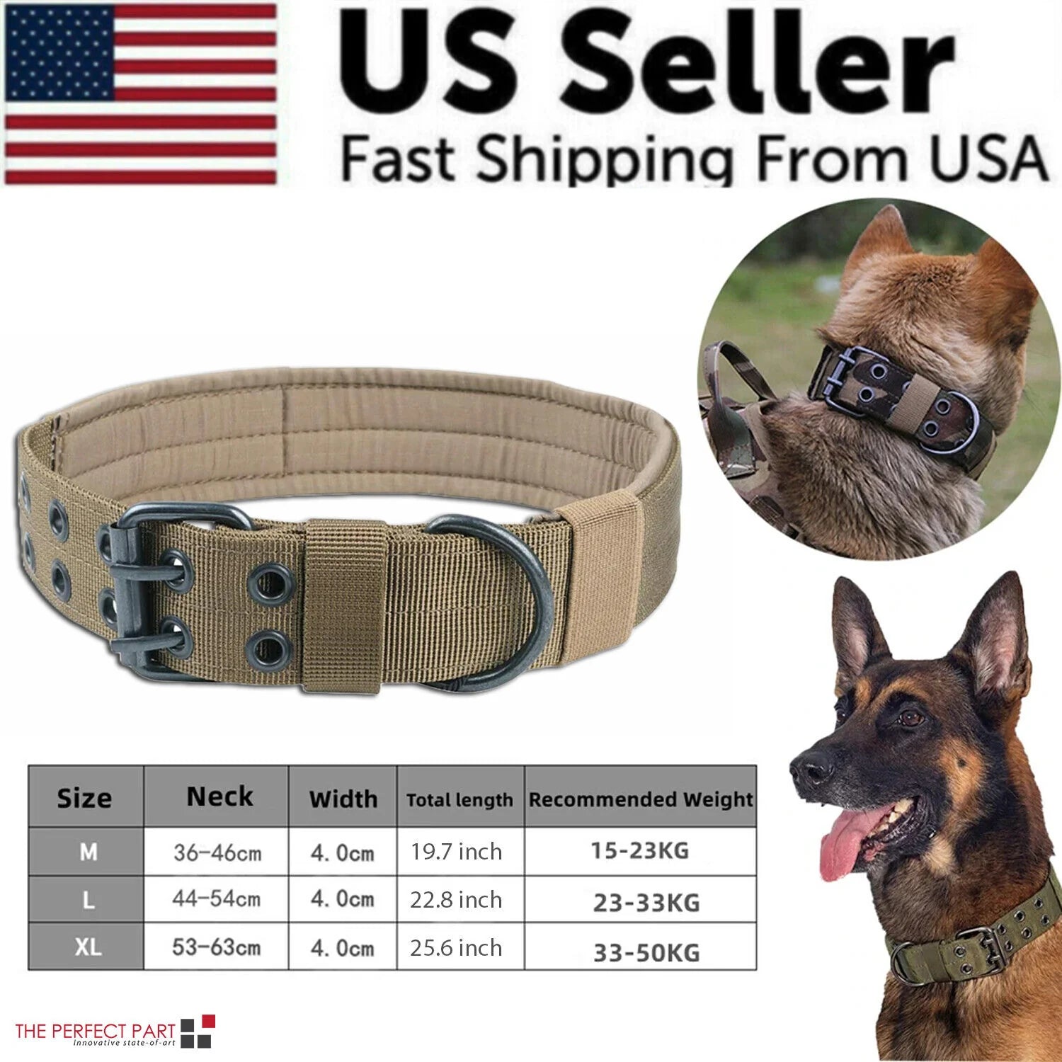 Heavy Duty 2" Wide Tactical Nylon Dog Collar for Large Breeds - K9 Military Style with Durable Metal Buckle