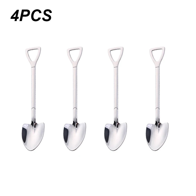 Stainless Steel Creative Shovel Shape Coffee & Tea Spoons Set - 4/8PCS Ice Cream Scoop Kitchen Accessories