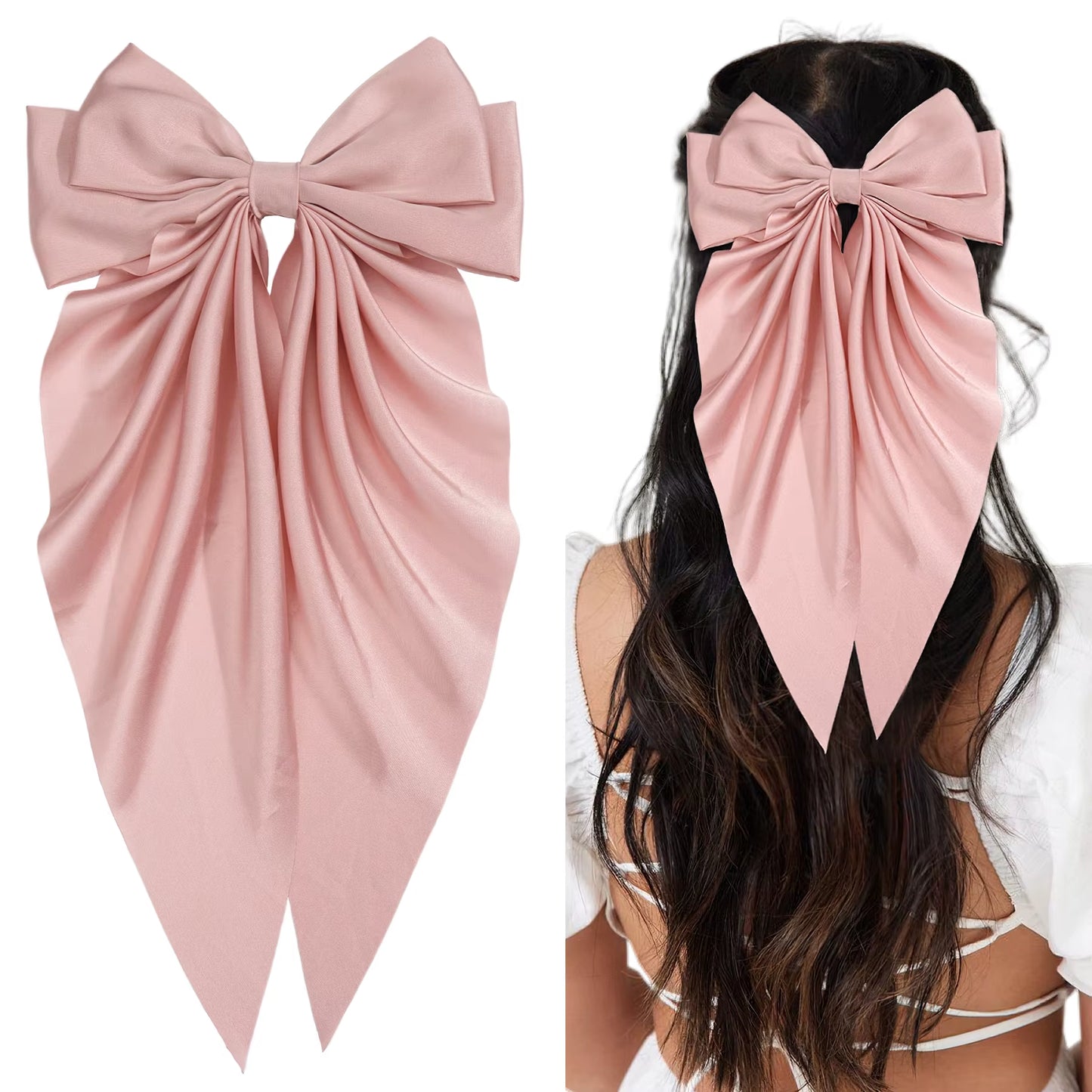 Chic Satin Bow Hair Clip - Stylish Large Ribbon Accessory for Women and Girls