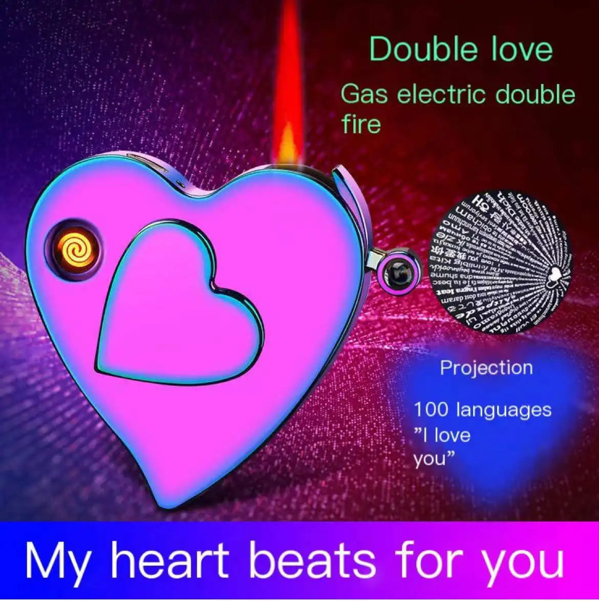 Loving Heart Dual-Use USB Lighter - Perfect Red Flame Engraved Gift for Your Boyfriend