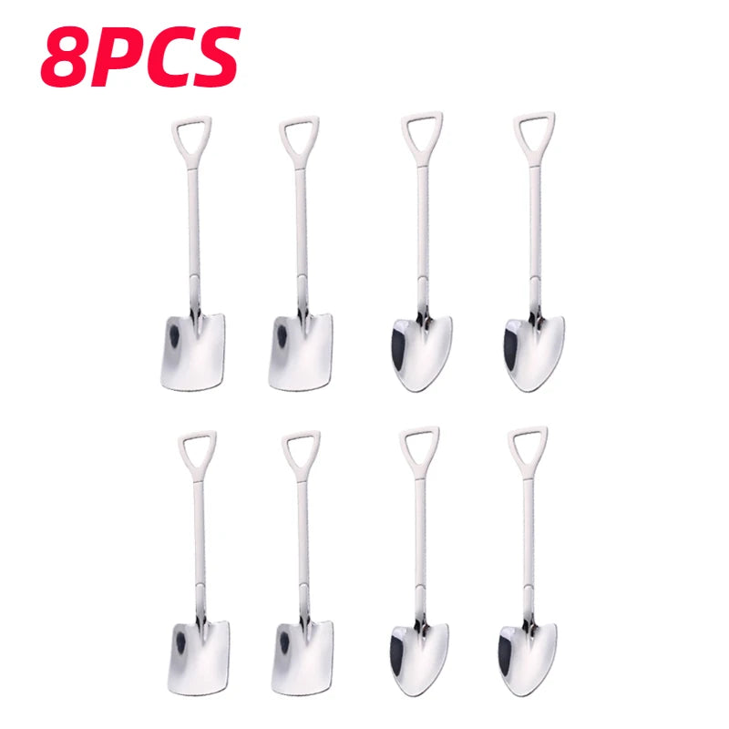 Stainless Steel Creative Shovel Shape Coffee & Tea Spoons Set - 4/8PCS Ice Cream Scoop Kitchen Accessories