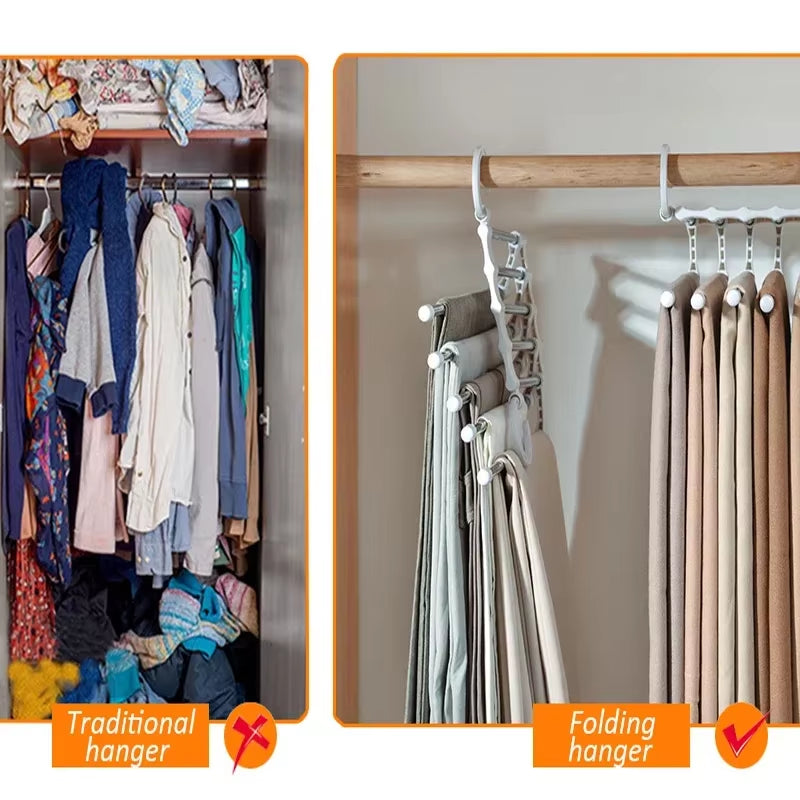 Space-Saving Adjustable Multi-Fold Pants Hangers for Organized Closets and Neatly Stored Clothes