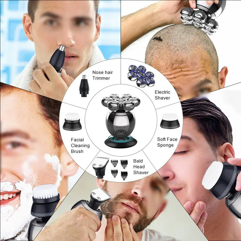 7D Floating Electric Shaver - Portable Waterproof Beard Trimmer & Skull Clipper for Men