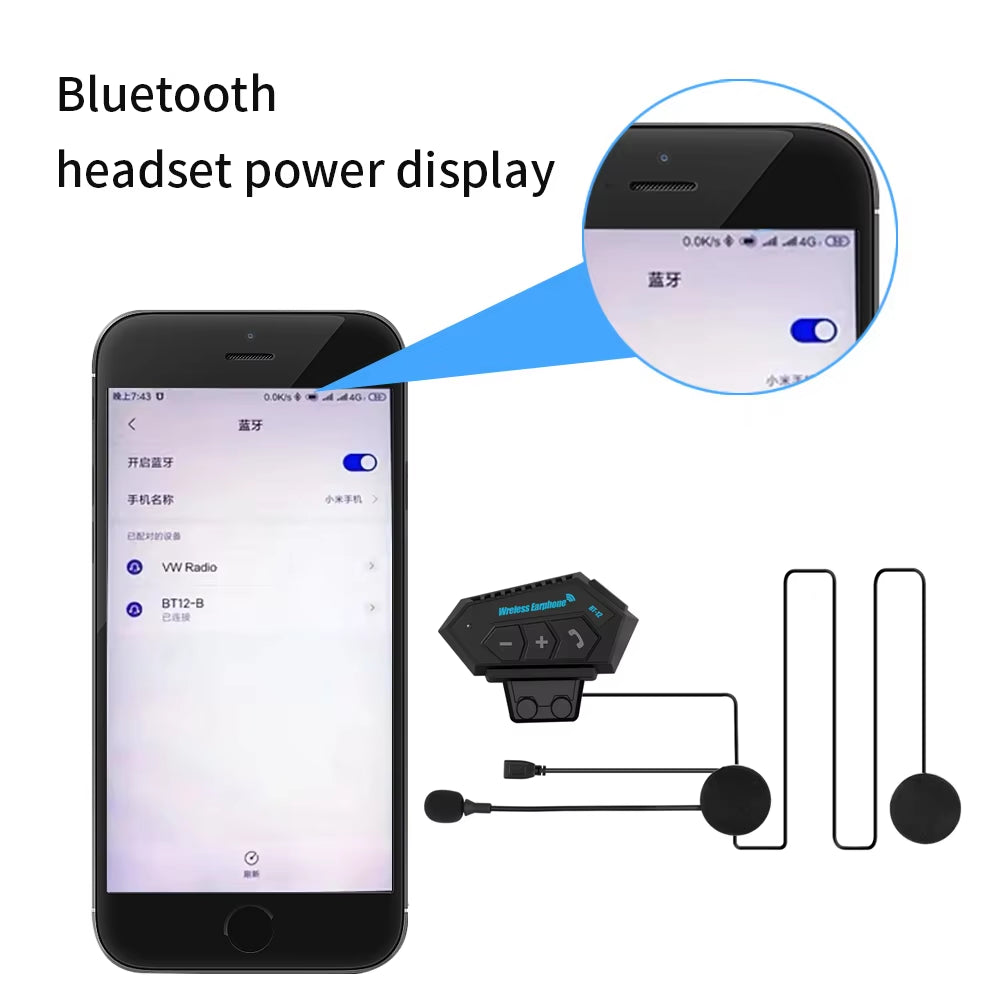 Wireless Motorcycle Helmet Headset - Hands-Free Call Kit & Waterproof Stereo Music Player with Anti-Interference Technology