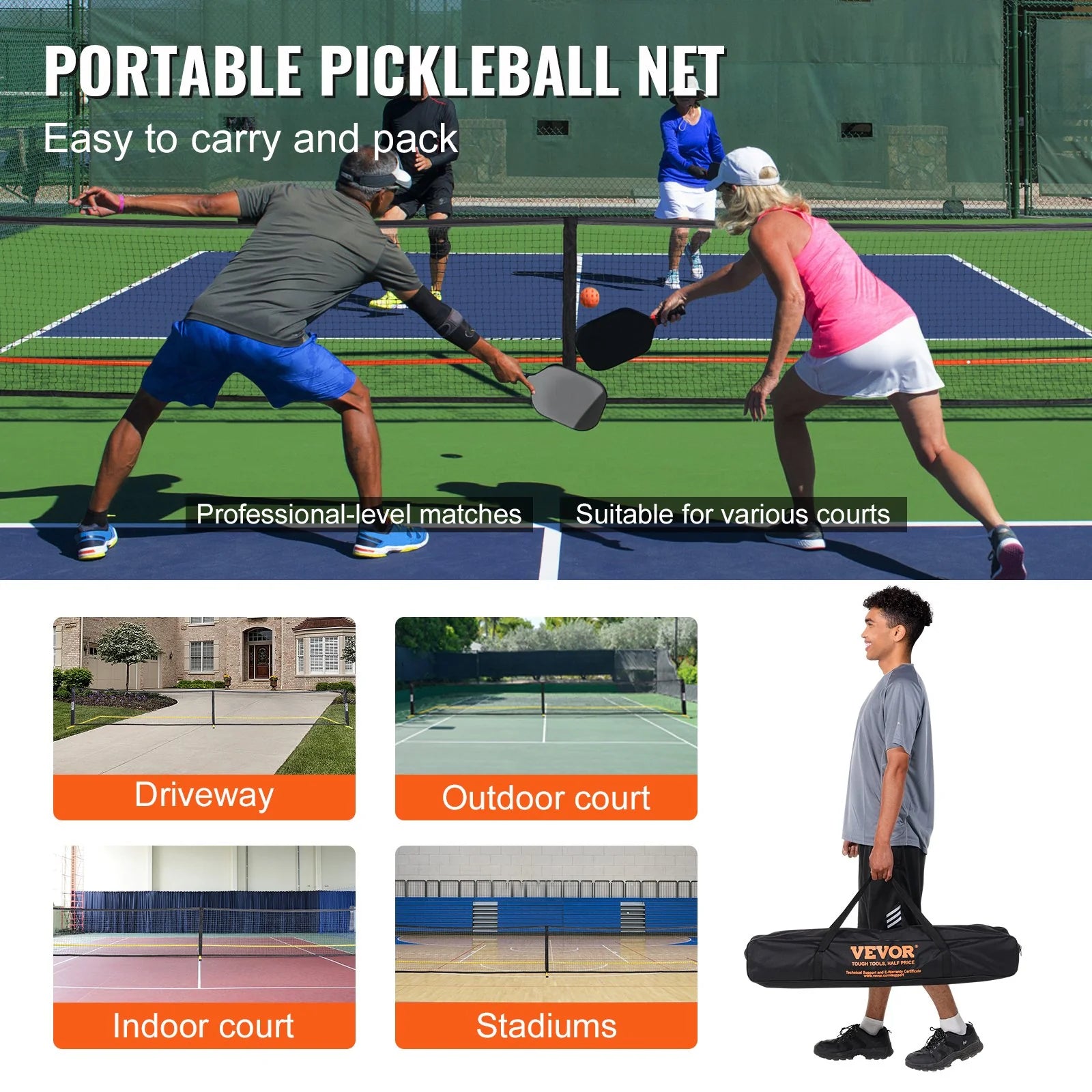 VEVOR Pickleball Showdown Kit: 22FT of Fun With a Side of Sweat, Includes a Bag for All Your Fails, Balls to Keep You in the Game, and Paddles for Those Who Love to Play with Their Food!