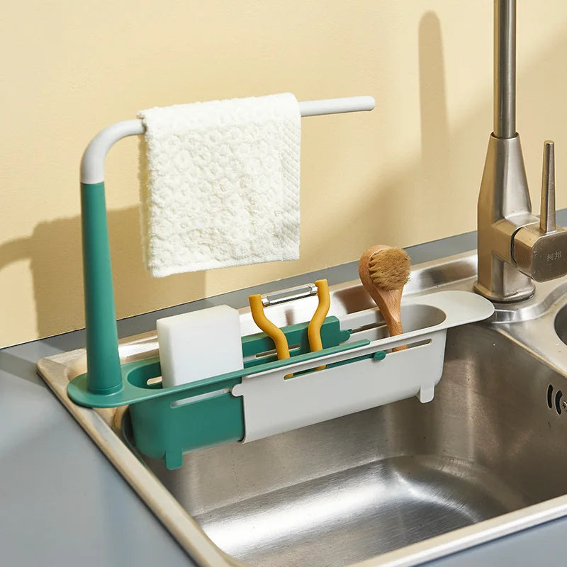 Telescopic Sink Shelf - Kitchen Organizer for Soaps, Sponges, and Drainage Storage