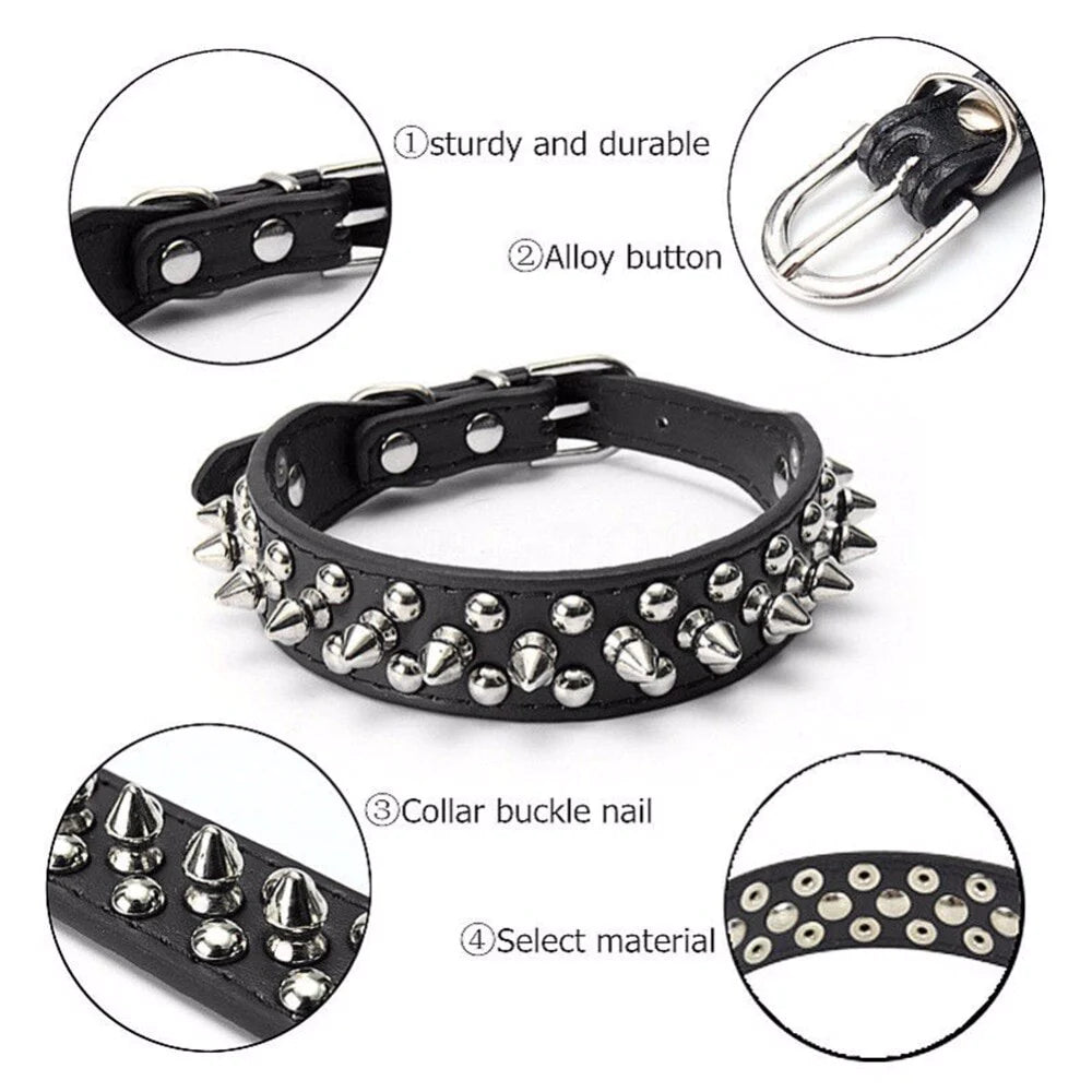 Stylish Spiked Studded Leather Dog Collar - Adjustable for Small to Large Pets, Perfect for Cats and Pit Bulls