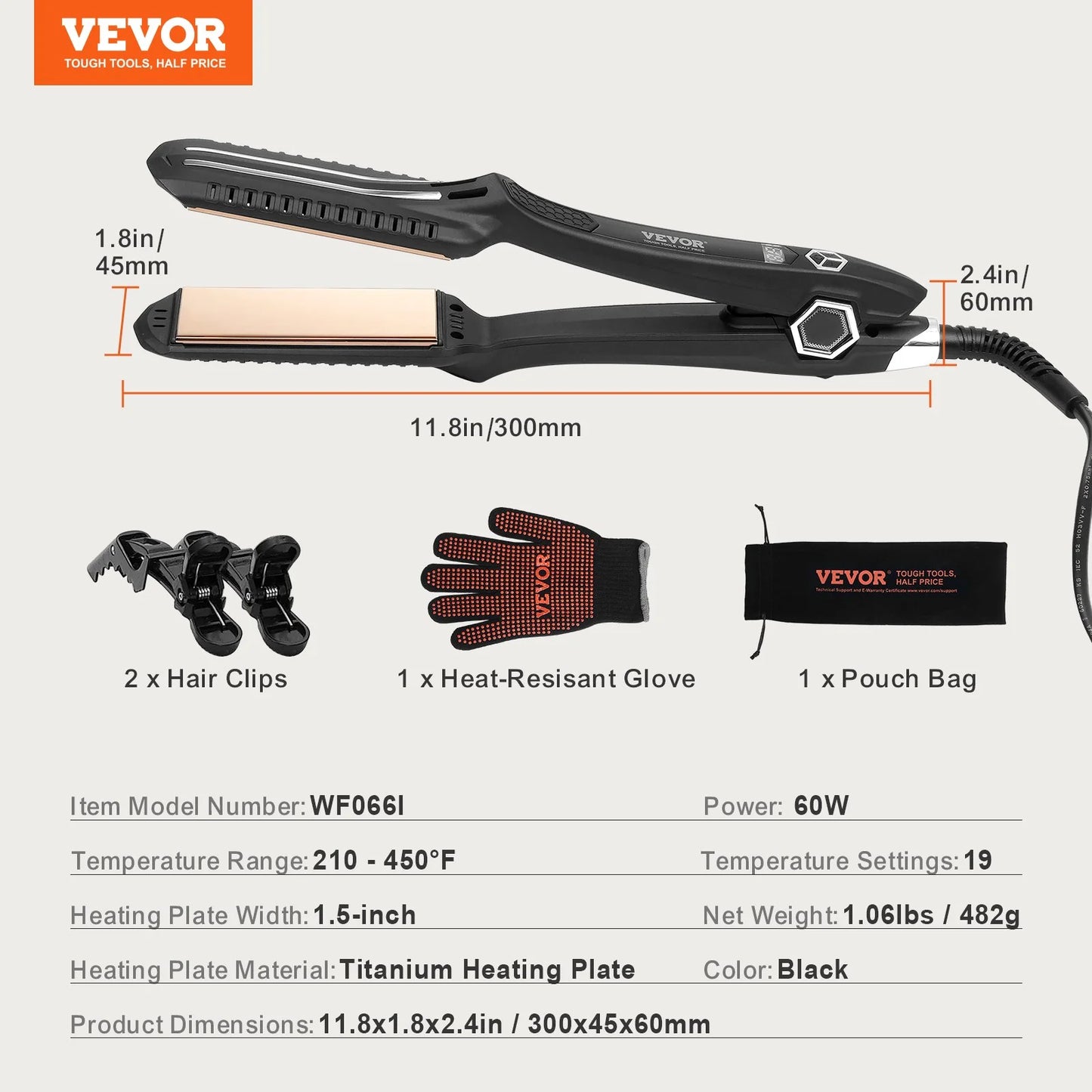 VEVOR Magic Hair Smoother: Titanium Frizz Fighter with 19 Style Display for Stunning Straight Locks - Perfect for Any Occasion!