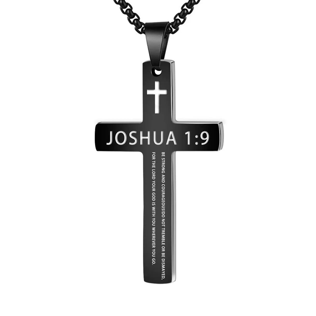 Stylish 304L Stainless Steel Jesus Cross Necklace for Men - Inspirational Bible Verse Jewelry