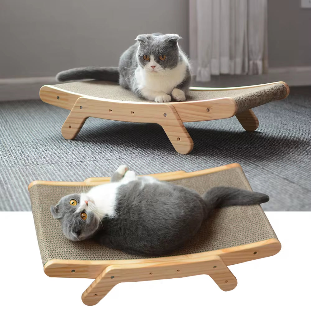 3-in-1 Wooden Cat Scratcher Lounge Bed - Detachable Scratching Post & Claw Grinding Toy