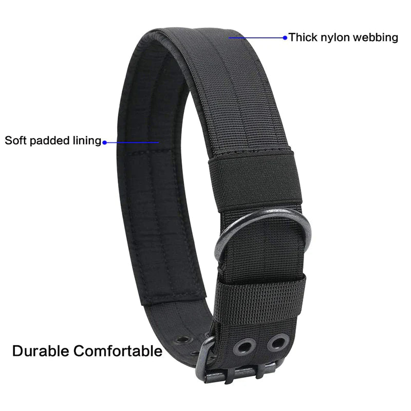 Heavy Duty 2" Wide Tactical Nylon Dog Collar for Large Breeds - K9 Military Style with Durable Metal Buckle