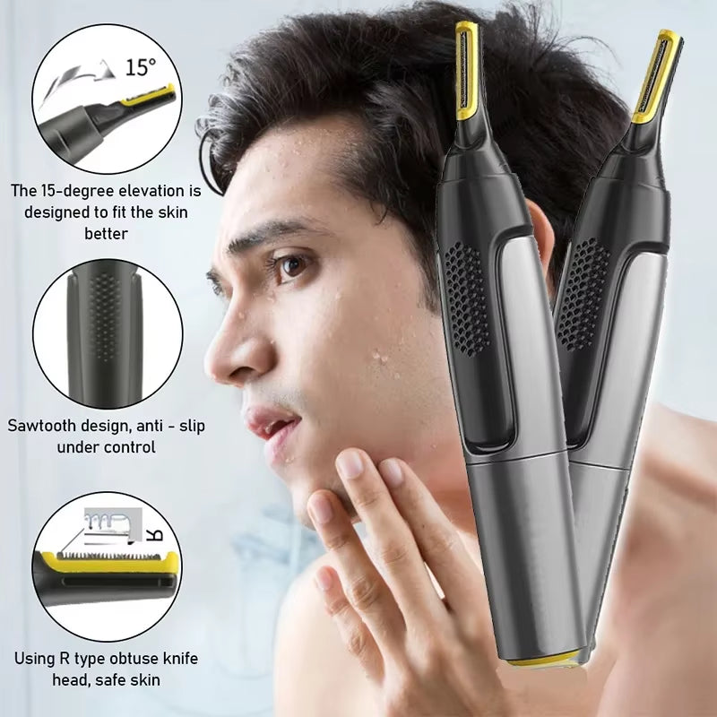 Rechargeable Waterproof Electric Nose and Ear Hair Trimmer for Men - Easy to Use and Safe Face Care Solution