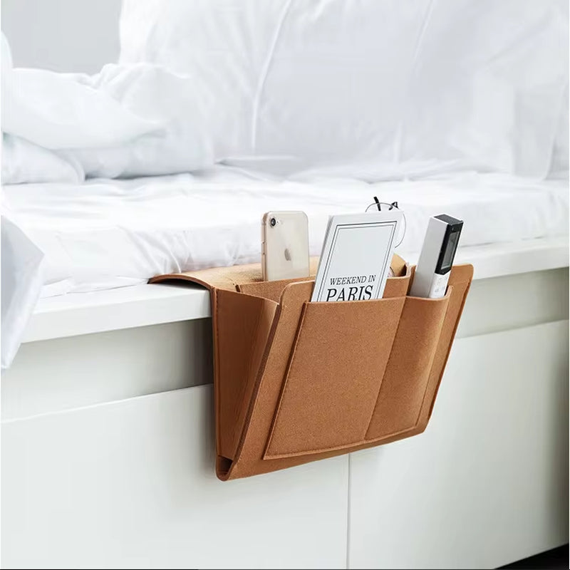 Stylish Felt Bedside Storage Organizer - Anti-Slip Hanging Pouch for Sofa and Bedside Convenience