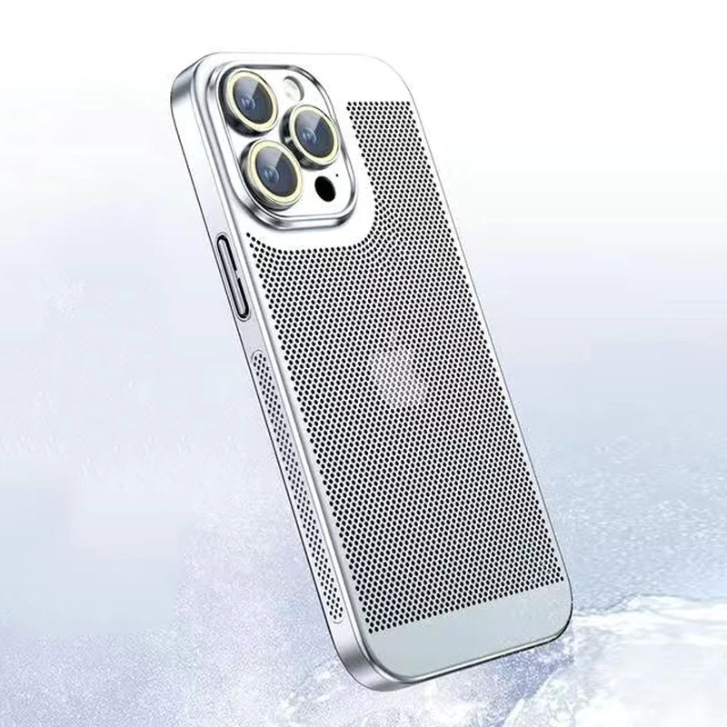 Stay Cool and Stylish: The Ultimate Heat Dissipation Phone Case for iPhone 11-16 Pro Max & Mini with a Snazzy Electroplated Border and Honeycomb Mesh!