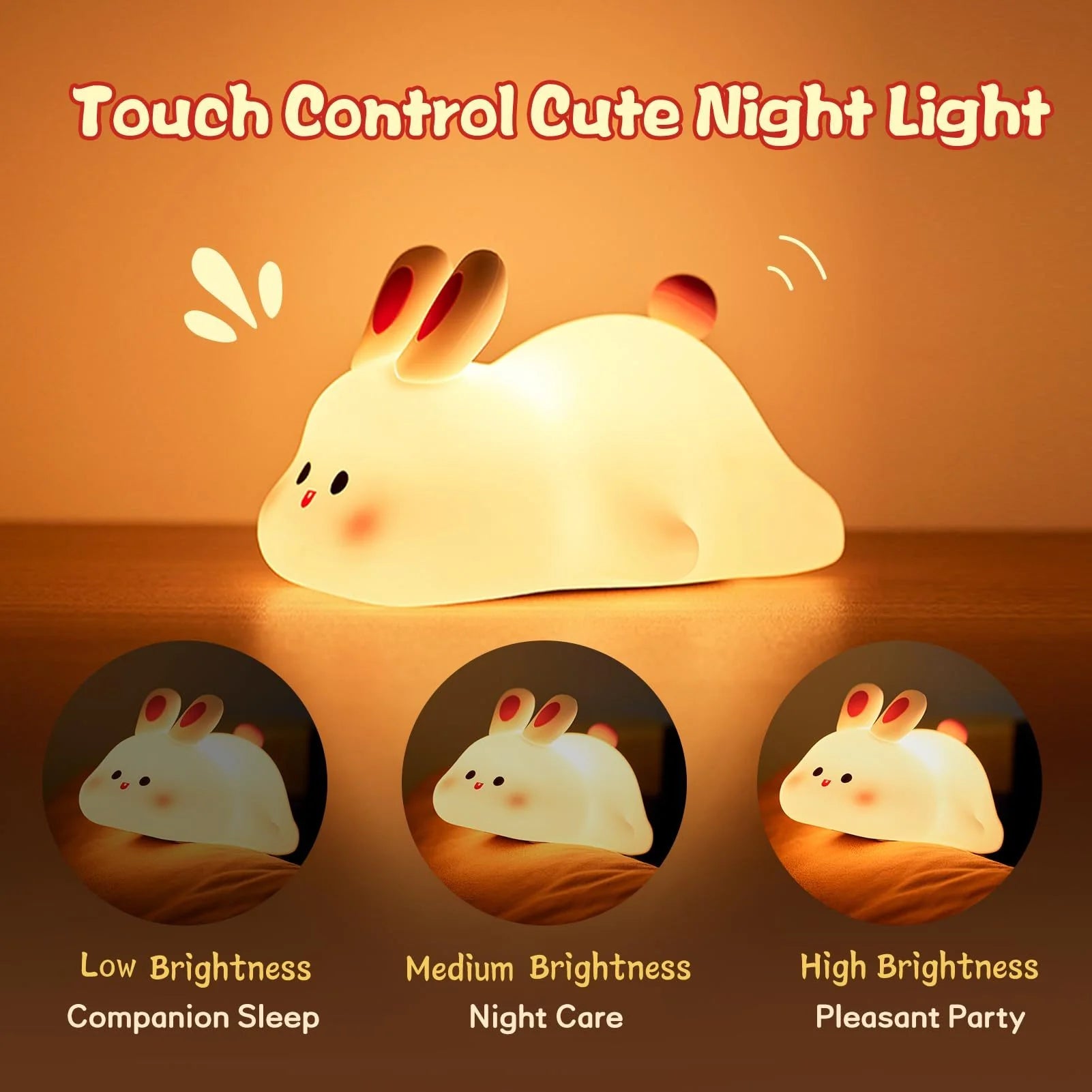 Hop Into Happiness with the Adorable Touch Sensor LED Rabbit Night Light - The Perfect Bedtime Buddy and Gift for Kids!