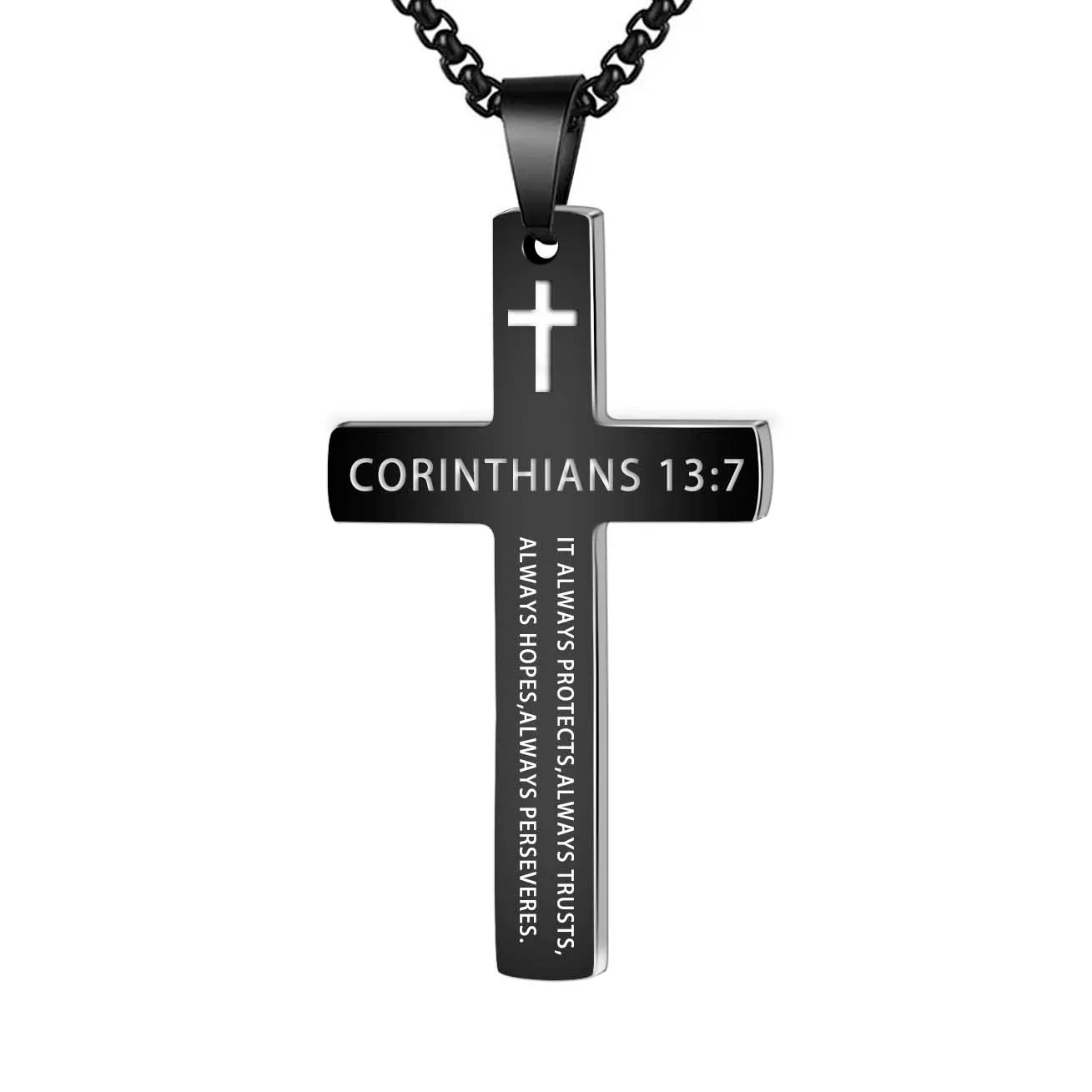 Stylish 304L Stainless Steel Jesus Cross Necklace for Men - Inspirational Bible Verse Jewelry