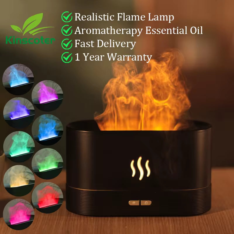 Ultrasonic Aroma Diffuser & Humidifier - LED Essential Oil Flame Lamp for Relaxing Cool Mist Ambiance