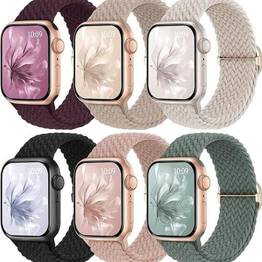 6 Pack Braided Stretchy Bands Compatible with Apple Watch Band 38Mm 40Mm 41Mm 42Mm 44Mm 45Mm 49Mm Women Men, Adjustable Nylon Solo Loop Elastic Straps for Iwatch Series 9 8 7 6 5 4 3 2 1 SE Ultra