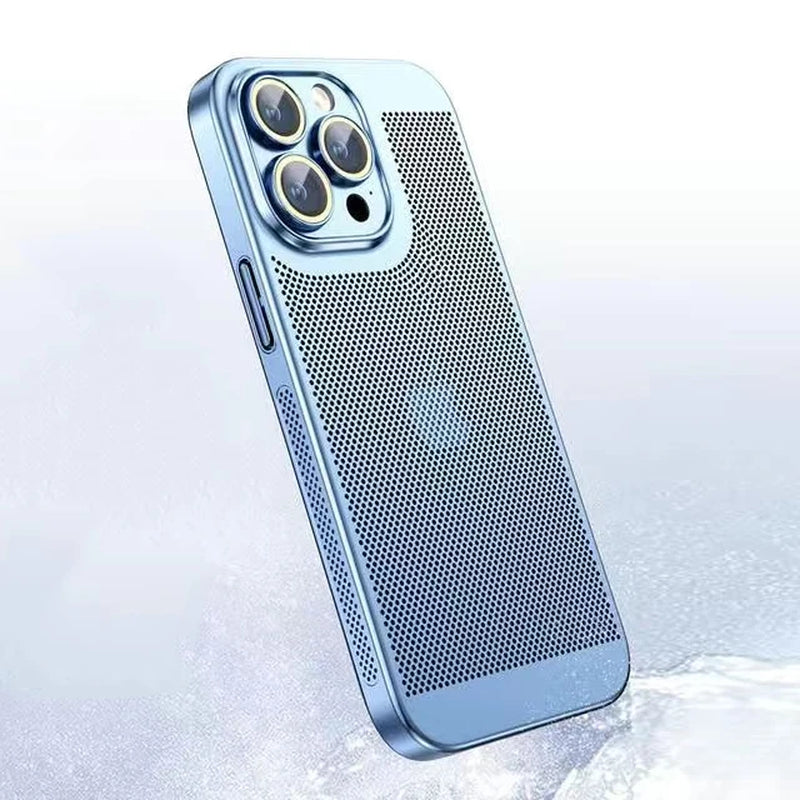 Stay Cool and Stylish: The Ultimate Heat Dissipation Phone Case for iPhone 11-16 Pro Max & Mini with a Snazzy Electroplated Border and Honeycomb Mesh!