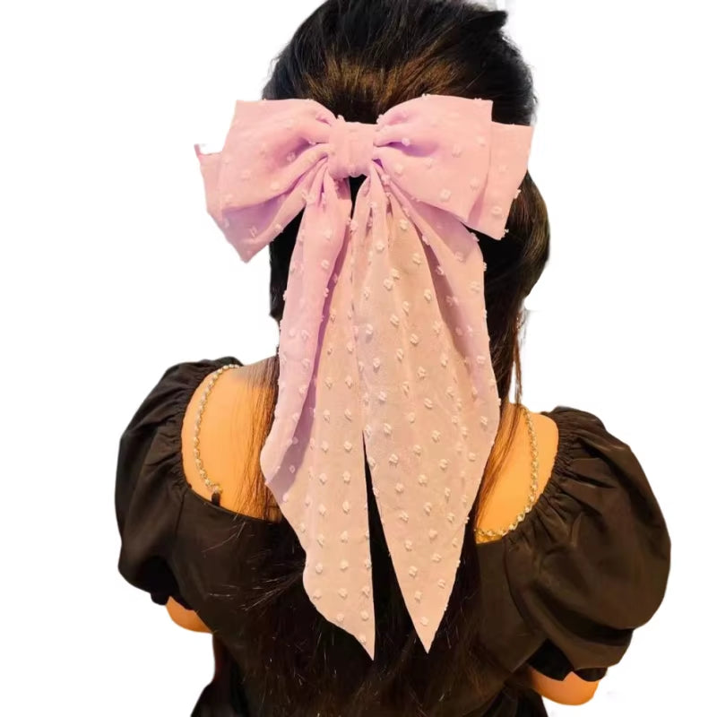 Chic Satin Bow Hair Clip - Stylish Large Ribbon Accessory for Women and Girls