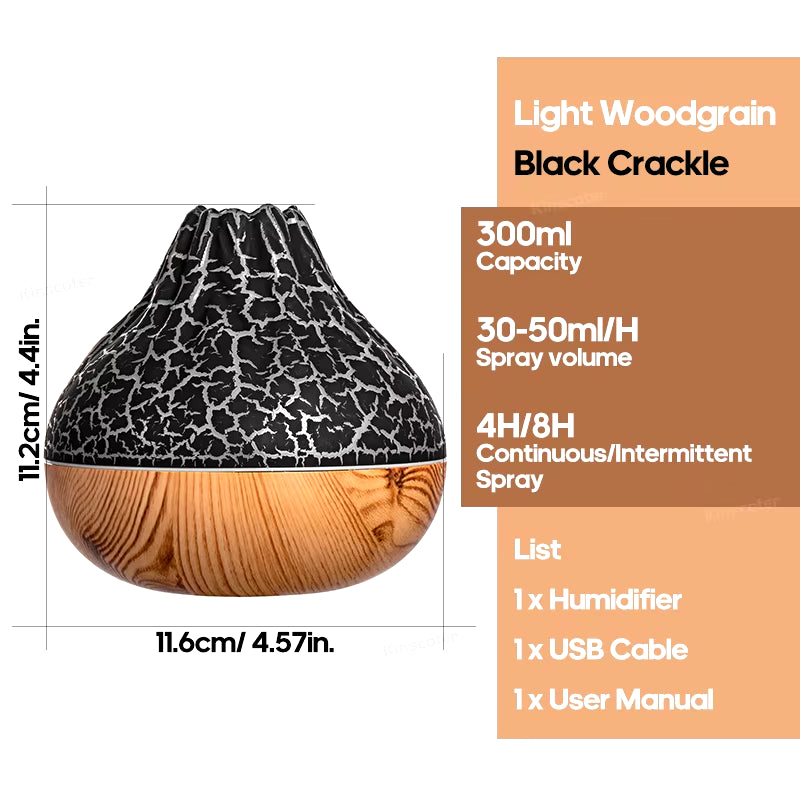 300ml Volcano Air Humidifier - USB Electric Mist Diffuser & Purifier with 7 Color Night Light