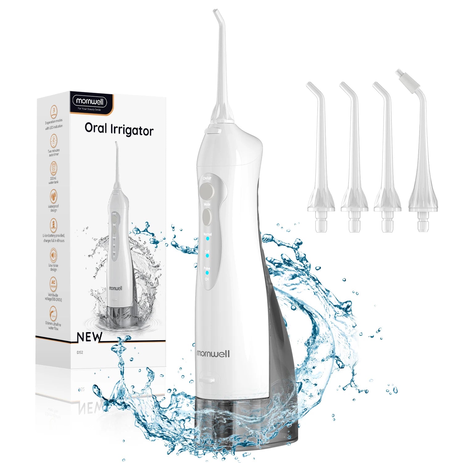 Portable USB Rechargeable Oral Irrigator D52 - 4 Jet Tips, 300ml, 3 Cleaning Modes for Ultimate Dental Care