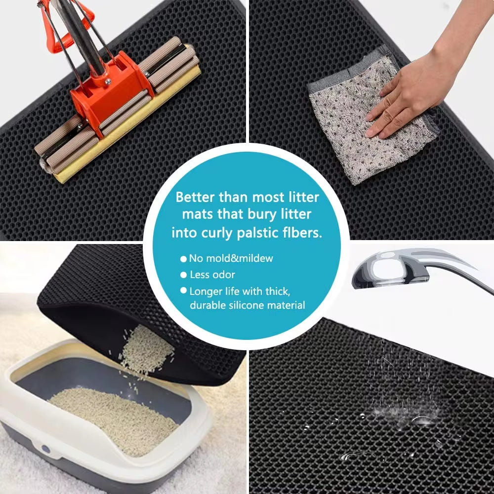 Double Layer Waterproof Cat Litter Mat - Non-Slip, Washable, and Easy to Clean with Bonus Gift!