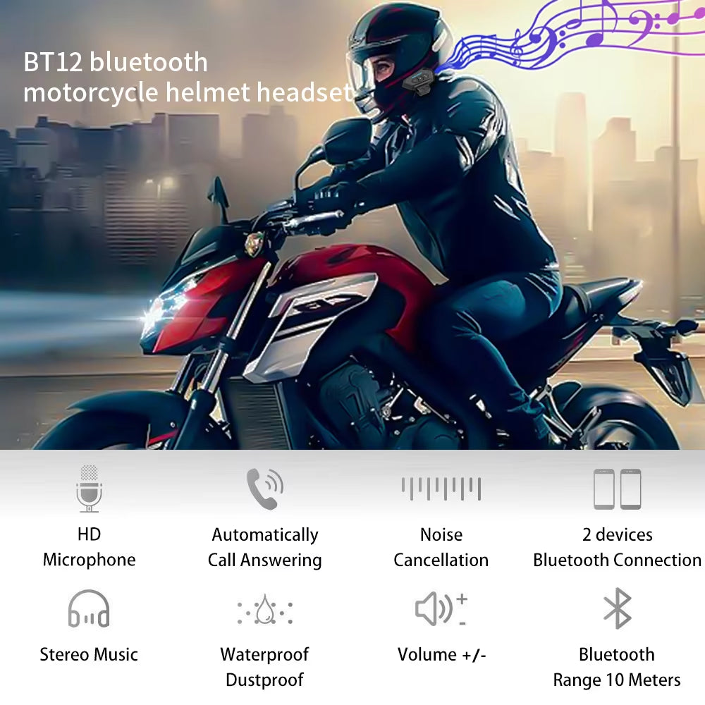 Wireless Motorcycle Helmet Headset - Hands-Free Call Kit & Waterproof Stereo Music Player with Anti-Interference Technology