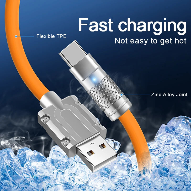 120W Super Fast Charge Liquid Silicone Type-C Cable - 1M for Xiaomi, Huawei, Samsung - Durable Zinc USB Data Line