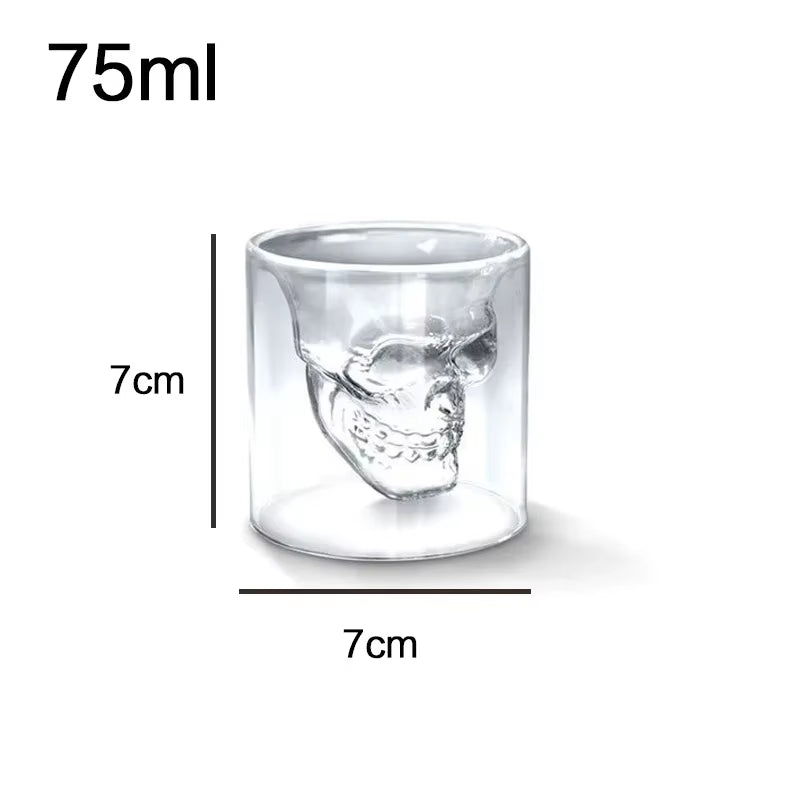 Double-Layered Transparent Skull Head Coffee Mug - Crystal Glass Cup for Whiskey, Wine, Vodka, and Beer