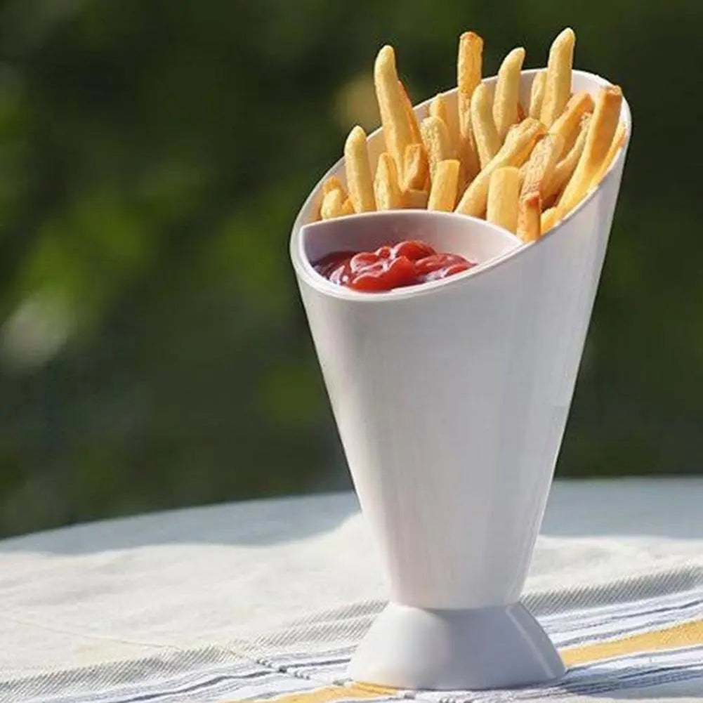 Fries & Dip Stand - Assorted Sauce Holder for Snacks, Chips, and More - Convenient Plastic Tableware Tray with Two Cup-Mouth Design