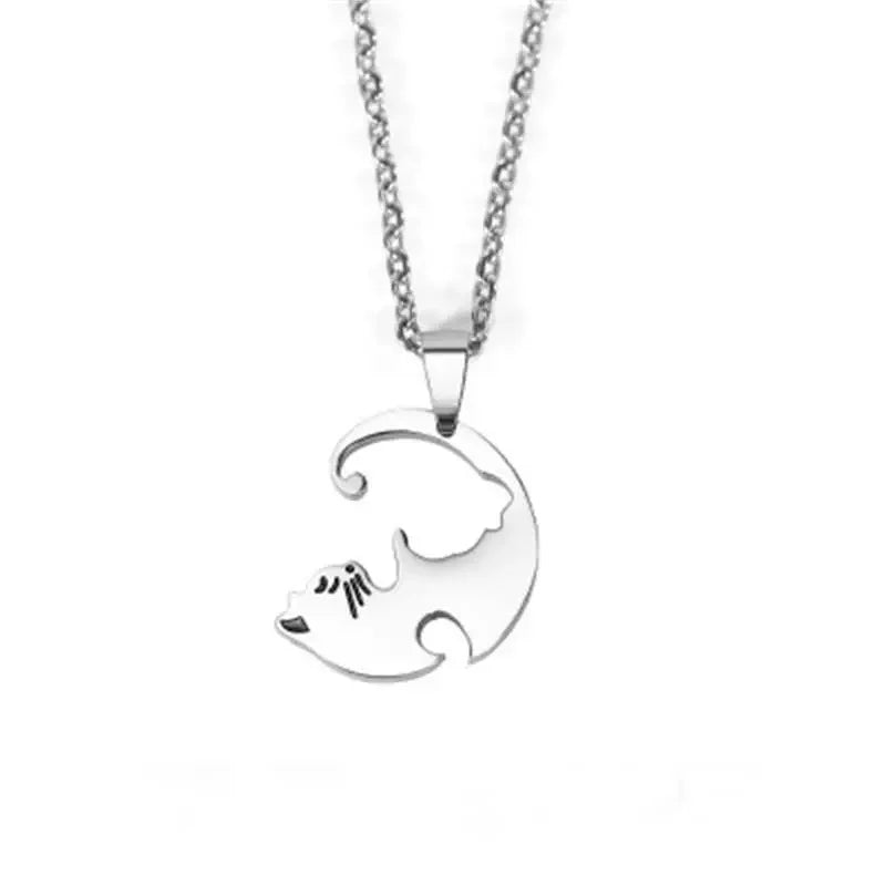 Charming Cat Couple Necklaces - Stainless Steel Black & White Kitten Pendants for Lovers & Friends