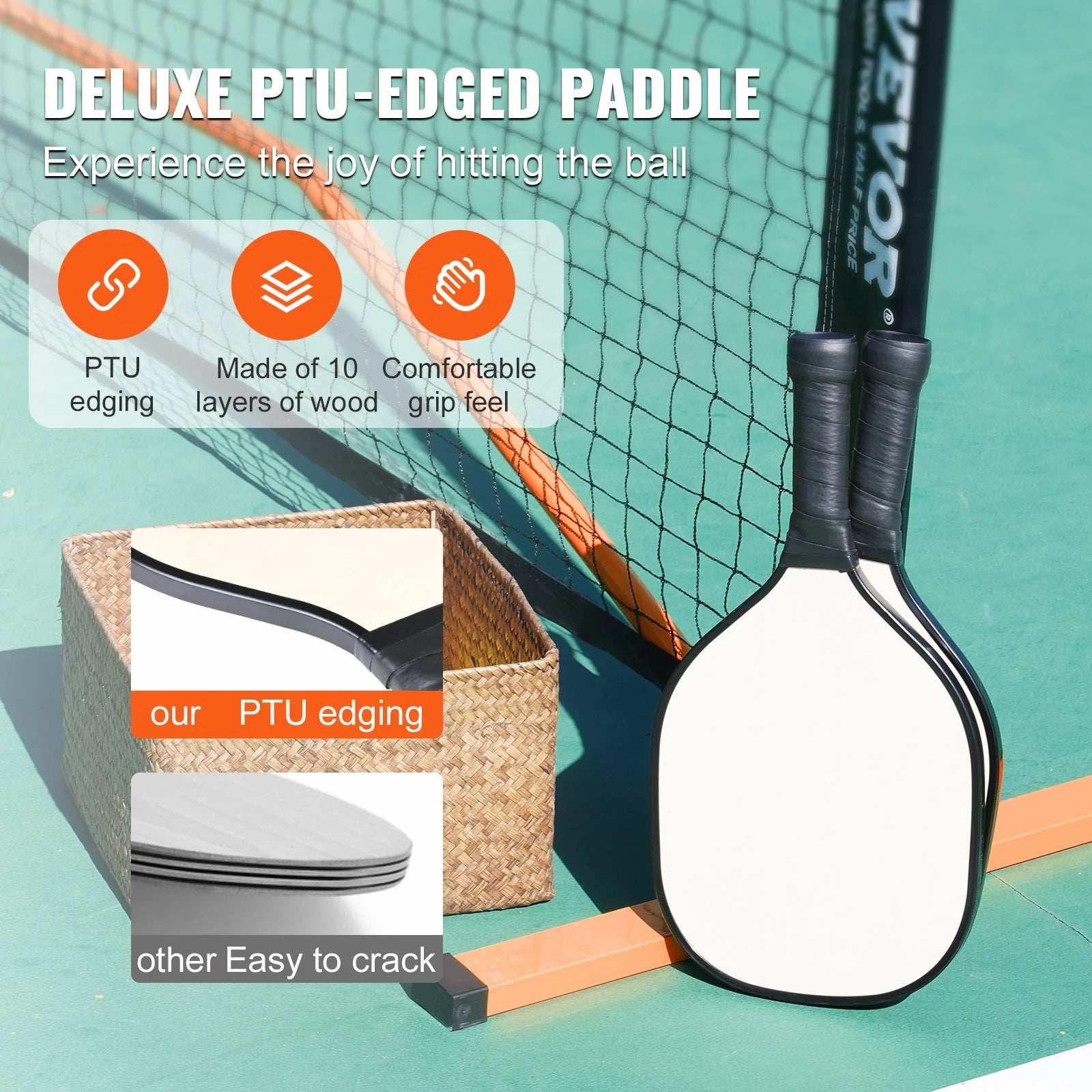 VEVOR Pickleball Showdown Kit: 22FT of Fun With a Side of Sweat, Includes a Bag for All Your Fails, Balls to Keep You in the Game, and Paddles for Those Who Love to Play with Their Food!