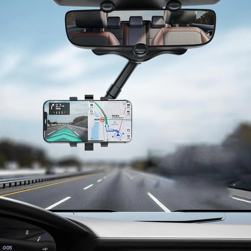 360° Rotatable Rearview Mirror Phone Holder - Universal Fit for All Cars & Phones, Retractable & Multifunctional Design