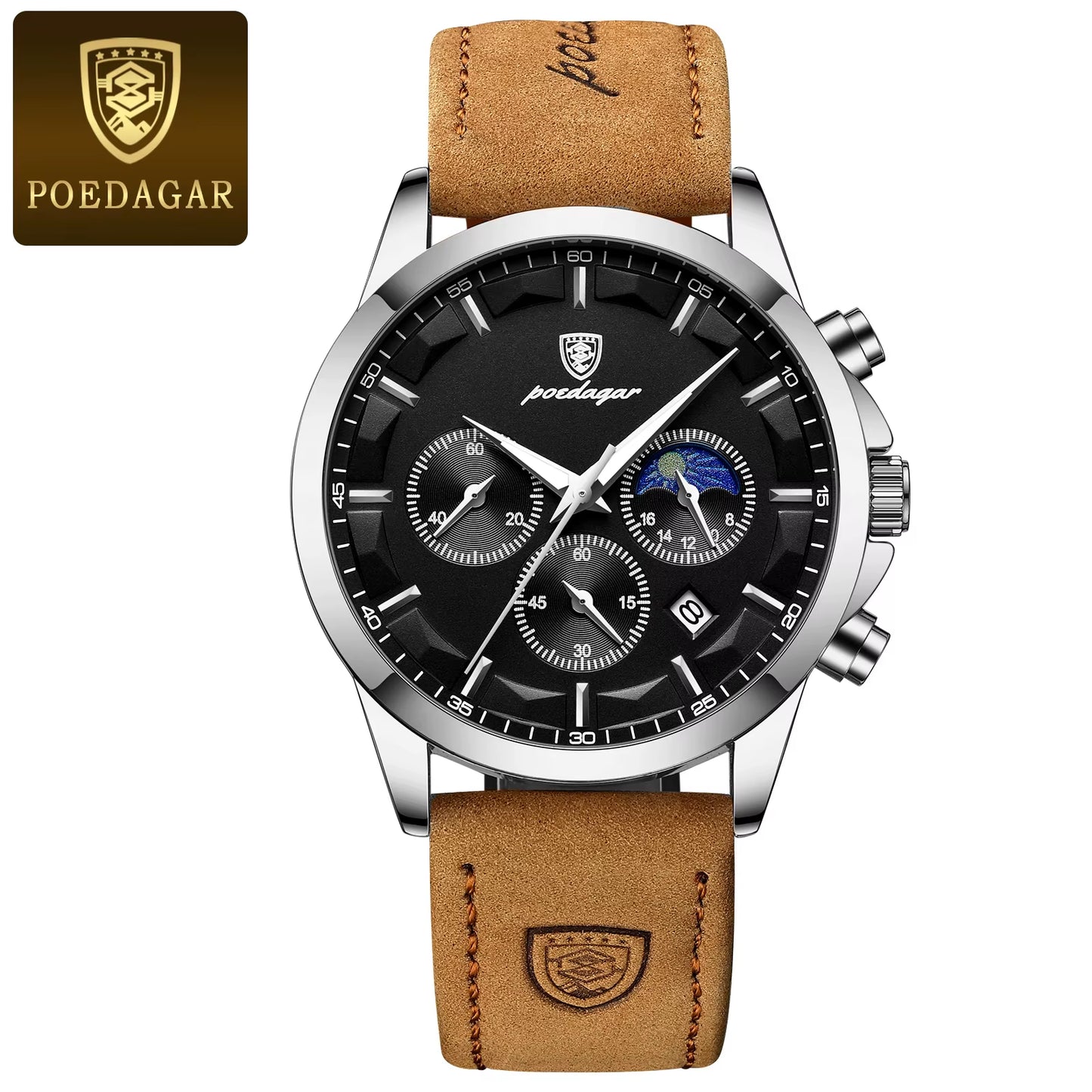 Luxury Men's Waterproof Quartz Chronograph Watch - Luminous Leather Date Wristwatch