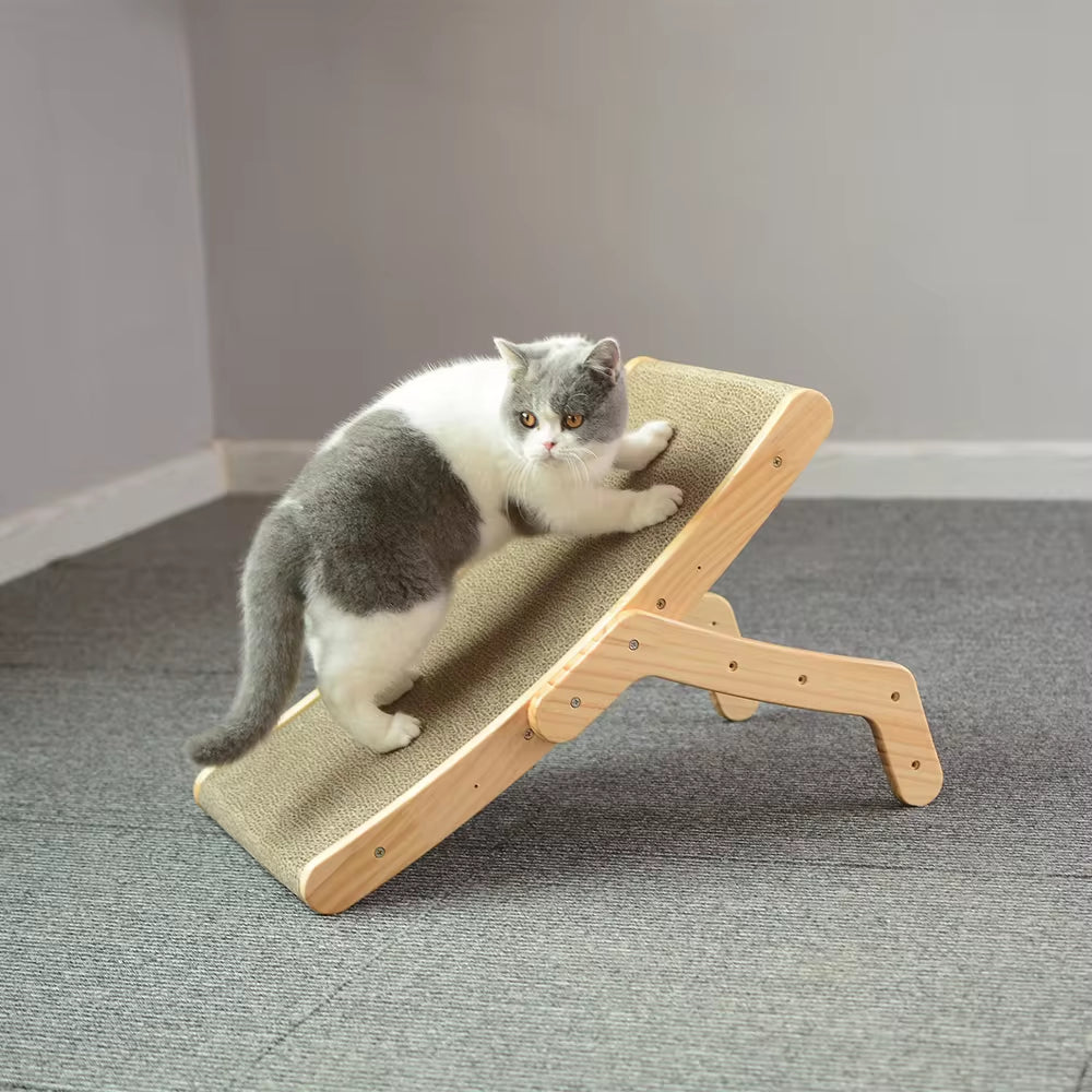 3-in-1 Wooden Cat Scratcher Lounge Bed - Detachable Scratching Post & Claw Grinding Toy