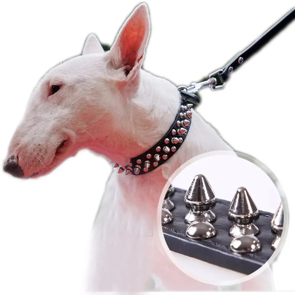 Stylish Spiked Studded Leather Dog Collar - Adjustable for Small to Large Pets, Perfect for Cats and Pit Bulls