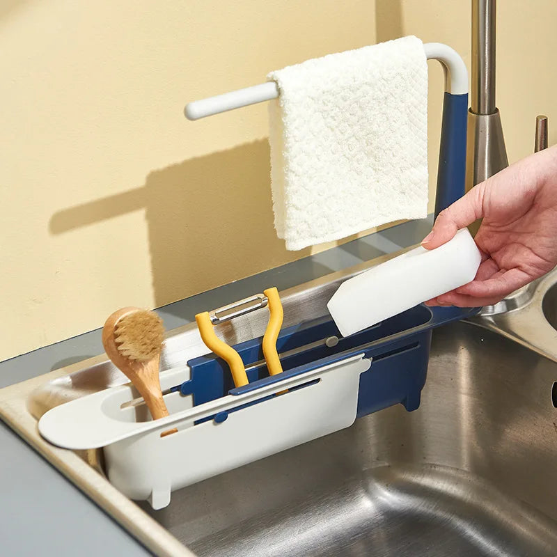 Telescopic Sink Shelf - Kitchen Organizer for Soaps, Sponges, and Drainage Storage